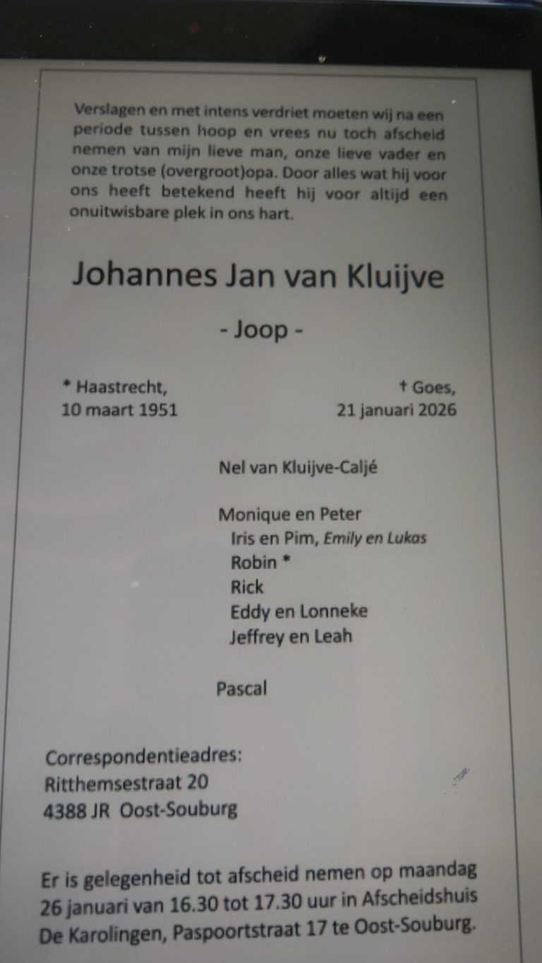 In memoriam: Joop van Kluijve
