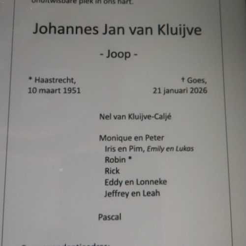 In memoriam: Joop van Kluijve